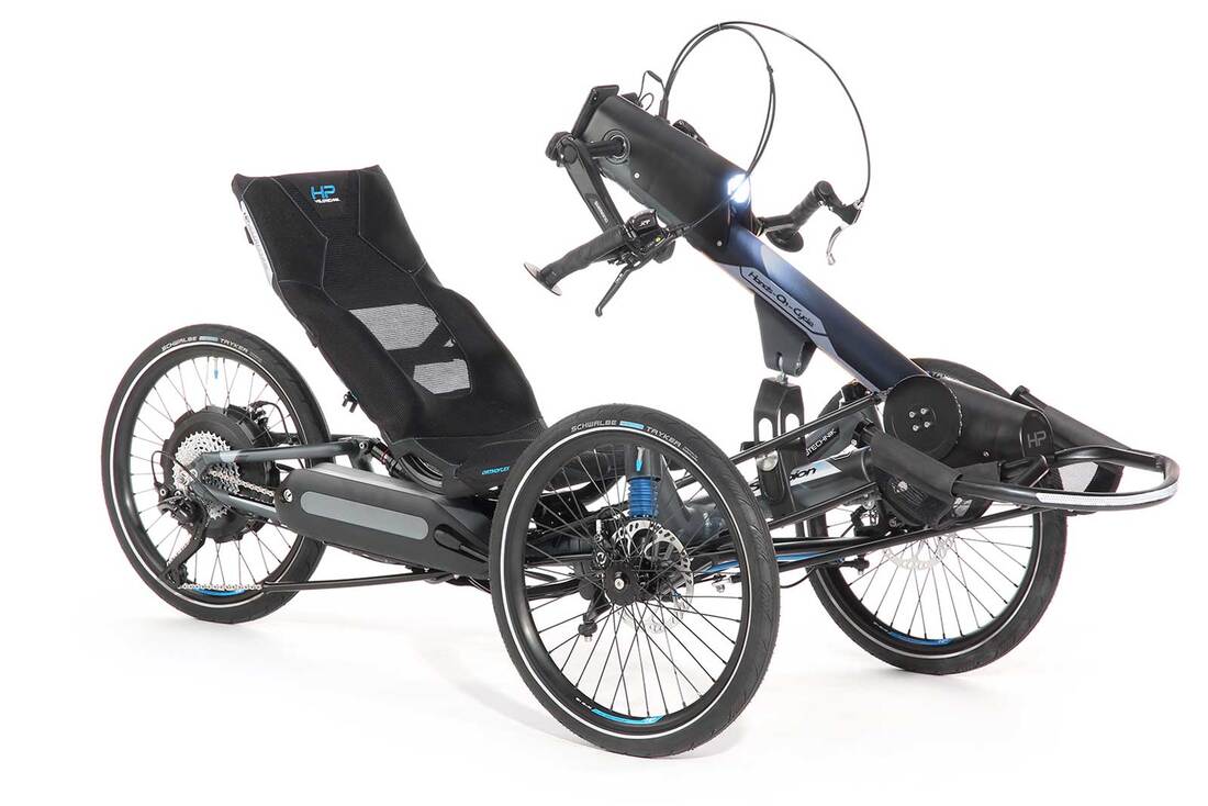 HP Velotechnik Scorpion trike with hands-on-cycle attachment